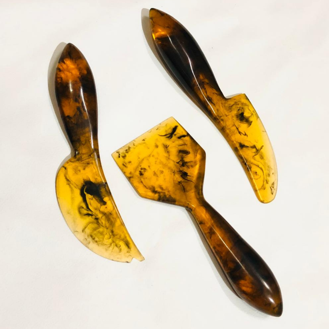 Dual Tone Amber Black Resin Cheese Knife Set