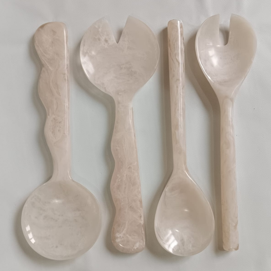 Premium Blush Marble Resin Spoon Fork Set