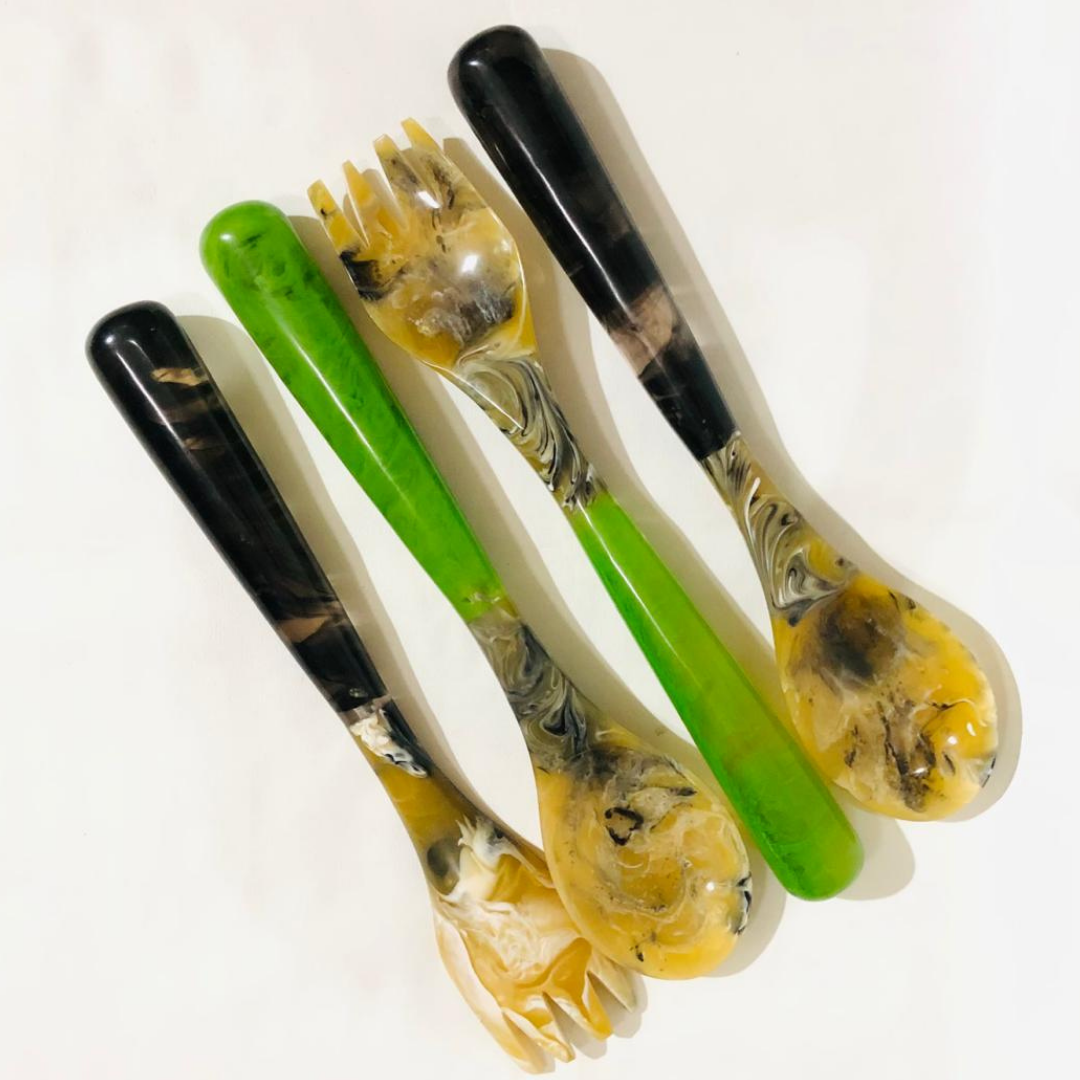 Dual Tone Green Black Resin Spoon Fork Set