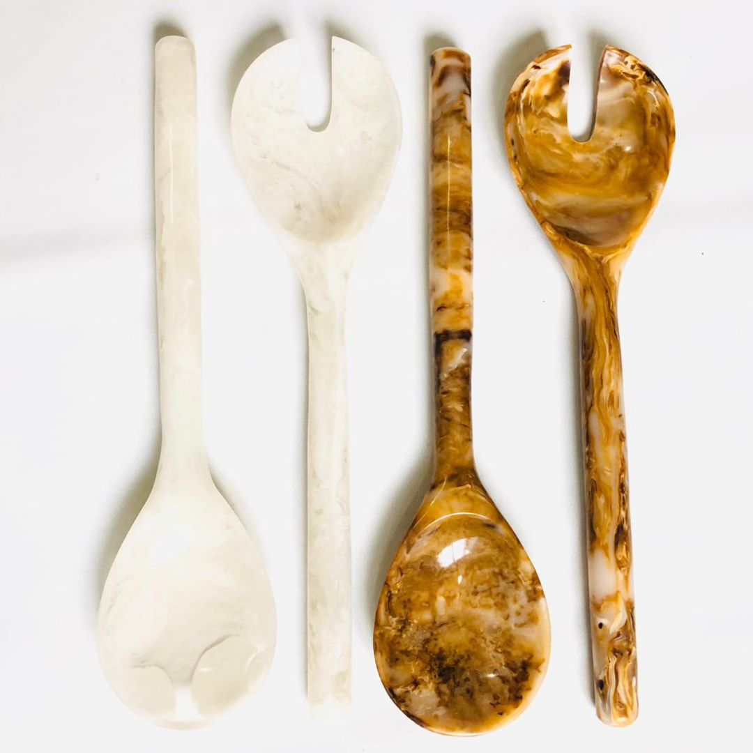Premium Dual Tone Marble Resin Spoon Fork Set