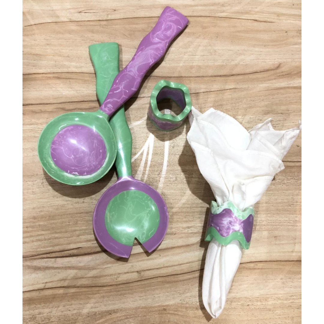 Designer Dual Color Resin Spoon Fork Napkin Set