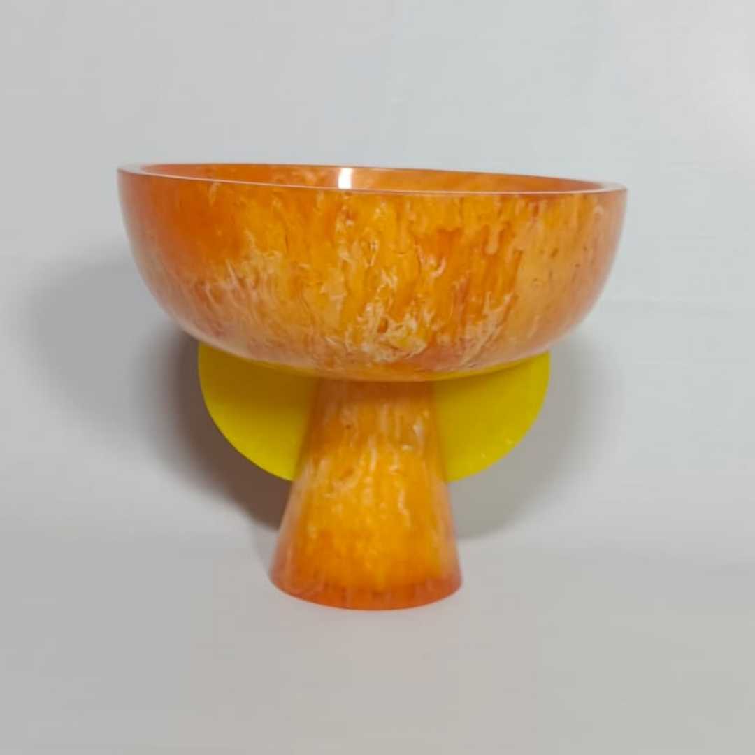 Designer Orange Marble Resin Pedestal Bowl