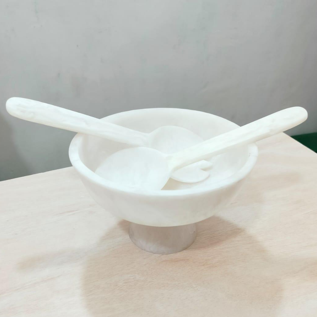 Elegant White Marble Resin Bowl Spoon Set