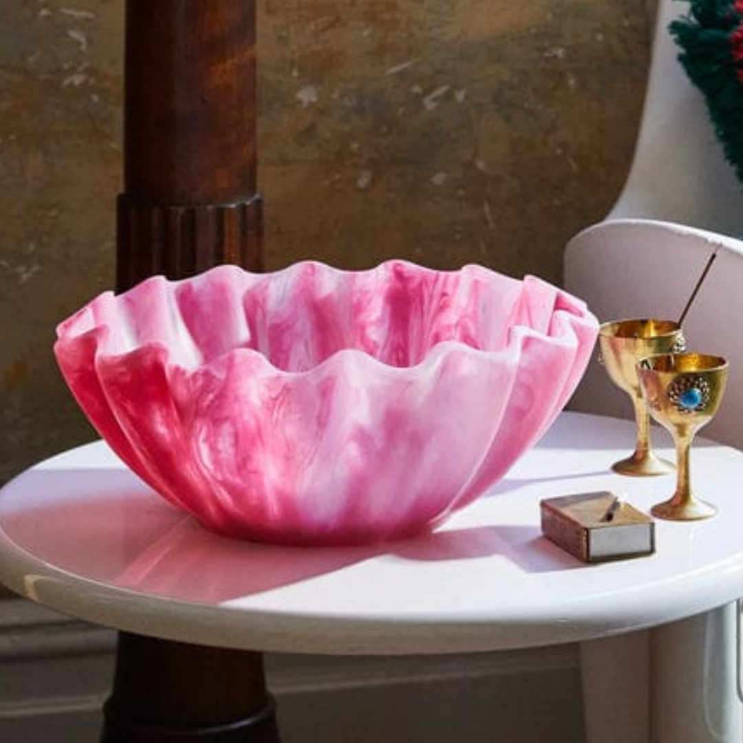 Pink Marble Finish Decorative Serving Bowl