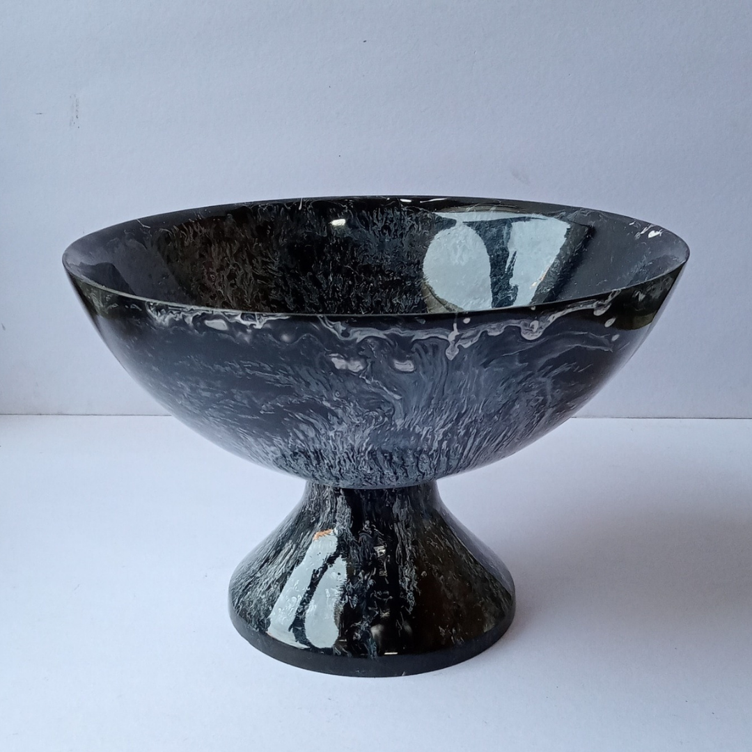 Black Marble Finish Pedestal Serving Bowl